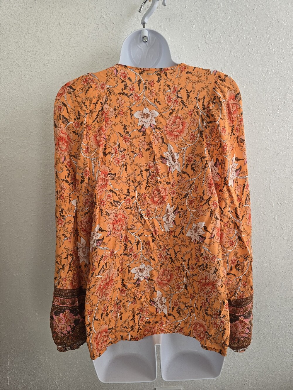 Miss Sparkling Boho Floral Peasant Blouse Size Medium Orange Long Sleeve - Picture 6 of 8